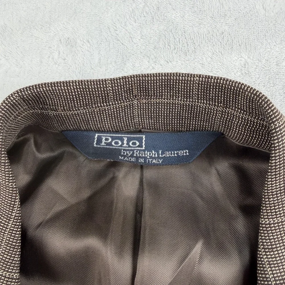Polo Ralph Lauren Blazer Sport Coat Men's 40S Plaid Windowpane Italy Brown Cream